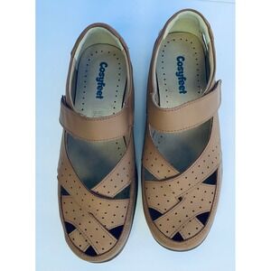 Cosyfeet Women Tan Shelley Comfort Shoes Size 10.5 Wide Fit Adjustable Strap